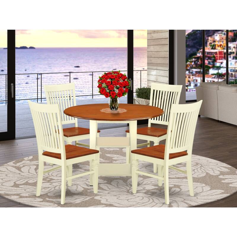 HomeStock 5-Pc Buttermilk and Cherry Solid Wood Top - Round Dining Room Set - Seats 4