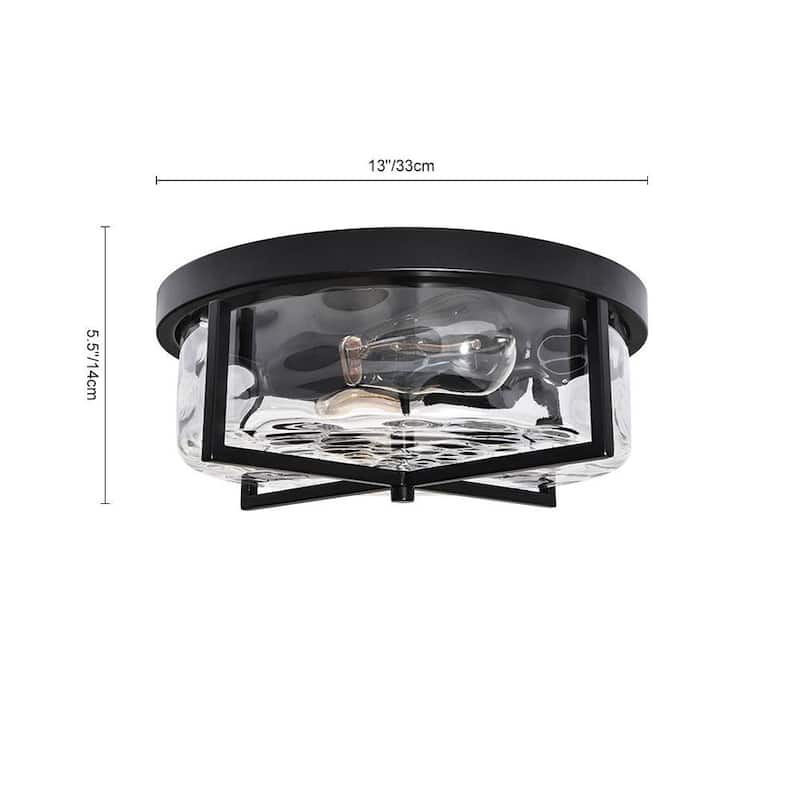 2-Light Hammered Glass Drum Ceiling Light