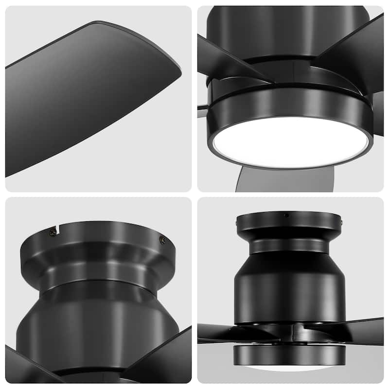 Sofucor 42 Inch Low Profile Flush Mount Ceiling Fan with Light, Remote Control, 5 ABS Blades,Reversible Quiet DC Motor