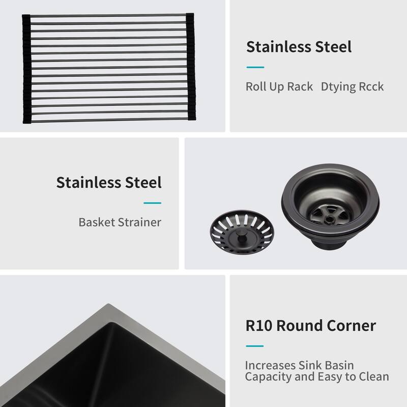 Farmhouse 16 Gauge Double Bowl Stainless Steel Kitchen Sink in Gunmetal Black