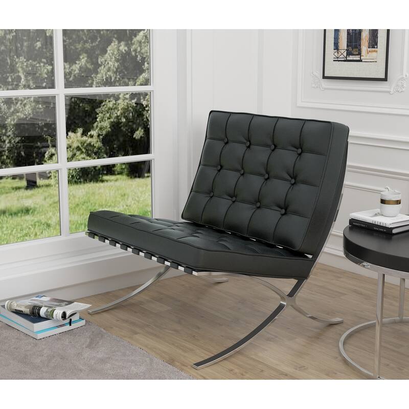 Barcelona Foldable Tufted Genuine Leather Mid Century Lounge Chair