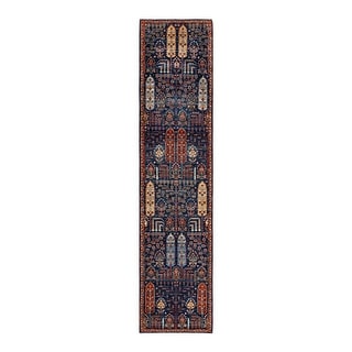 Hand Knotted Traditional Tribal Wool Blue Area Rug - 2' 9" x 12' 1"
