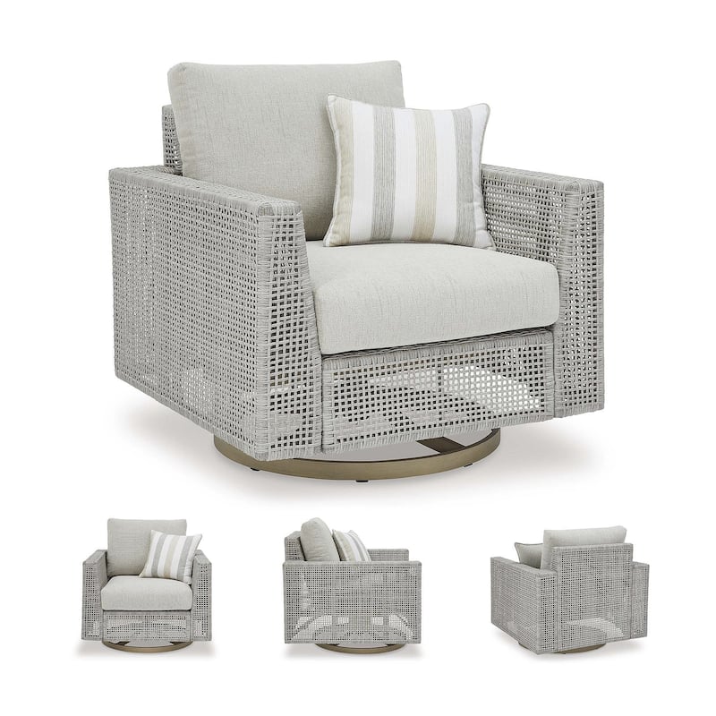 Signature Design by Ashley Seton Creek Gray Outdoor Swivel Lounge with Cushion - 36.38" W x 35" D x 36" H