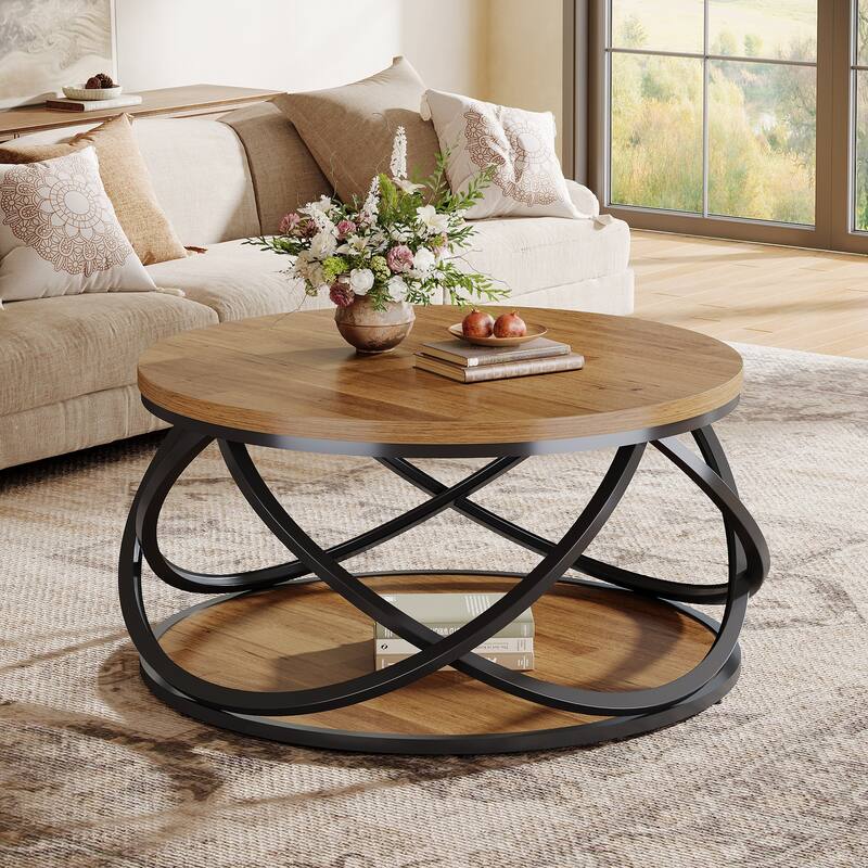 2-tier Round Coffee Table - MDF - Brown