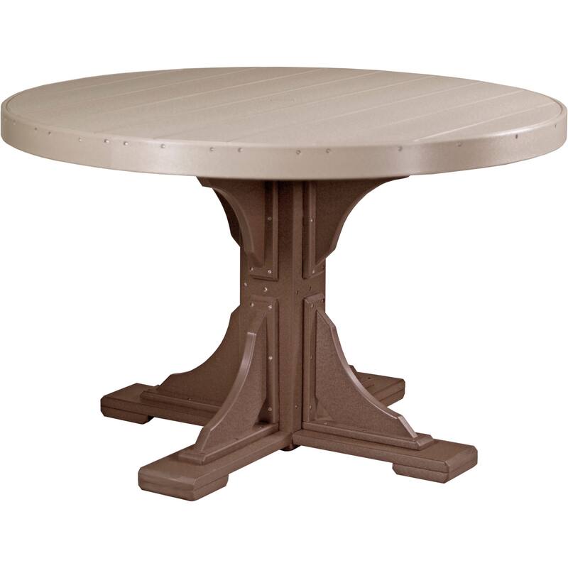 Poly Lumber Round Dining Table Set with Regular Chairs - Dining Height - Weatherwood & Chestnut Brown