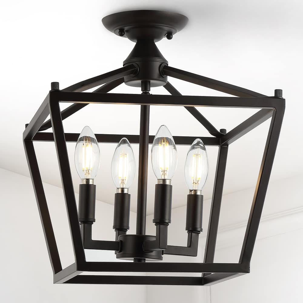 Milton Mini Lantern 4-Light Iron Modern Farmhouse LED Flush Mount, by JONATHAN Y