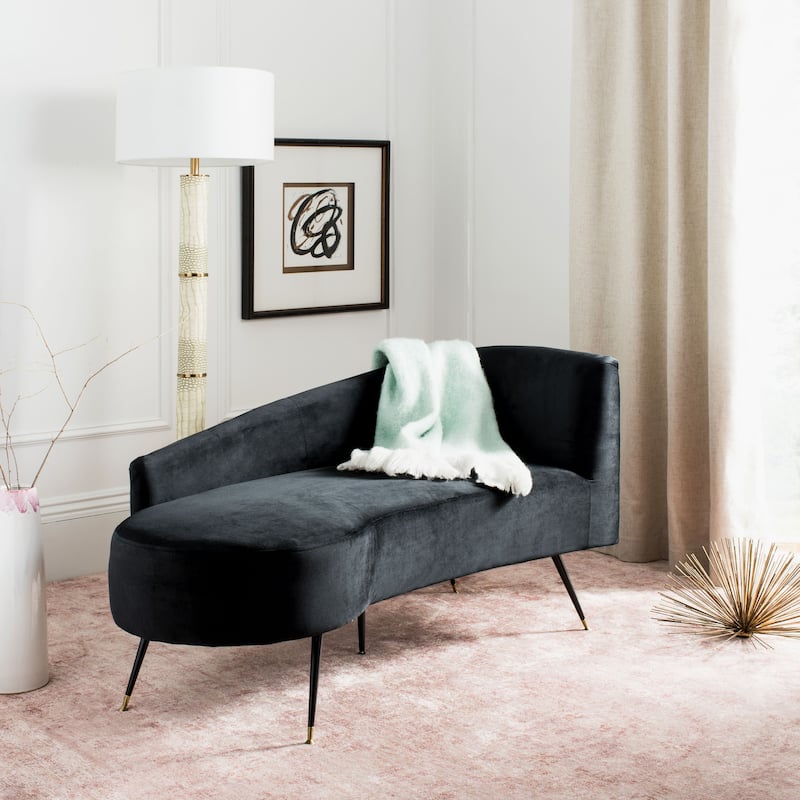 SAFAVIEH Helgrit Black/Gold Velvet Retro Glam Settee - 57.5" W x 27" D x 28" H - 58Wx27Dx28H