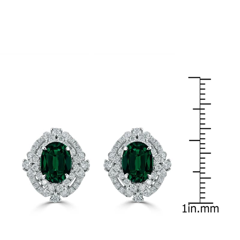 Auriya 2 1/4ct Vintage Oval-cut Emerald Halo Diamond Stud Earrings 5/8ctw 18k Gold