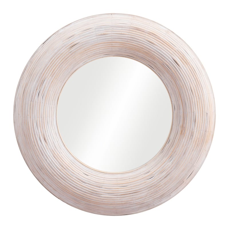 HomeRoots 32" Beige Round Framed Accent Mirror - 31.5' X '31.5' X '2.6