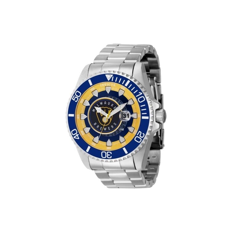 Invicta Men's 43469 MLB Milwaukee Brewers Quartz Multifunction Yellow, Silver, White, Blue Dial Watch