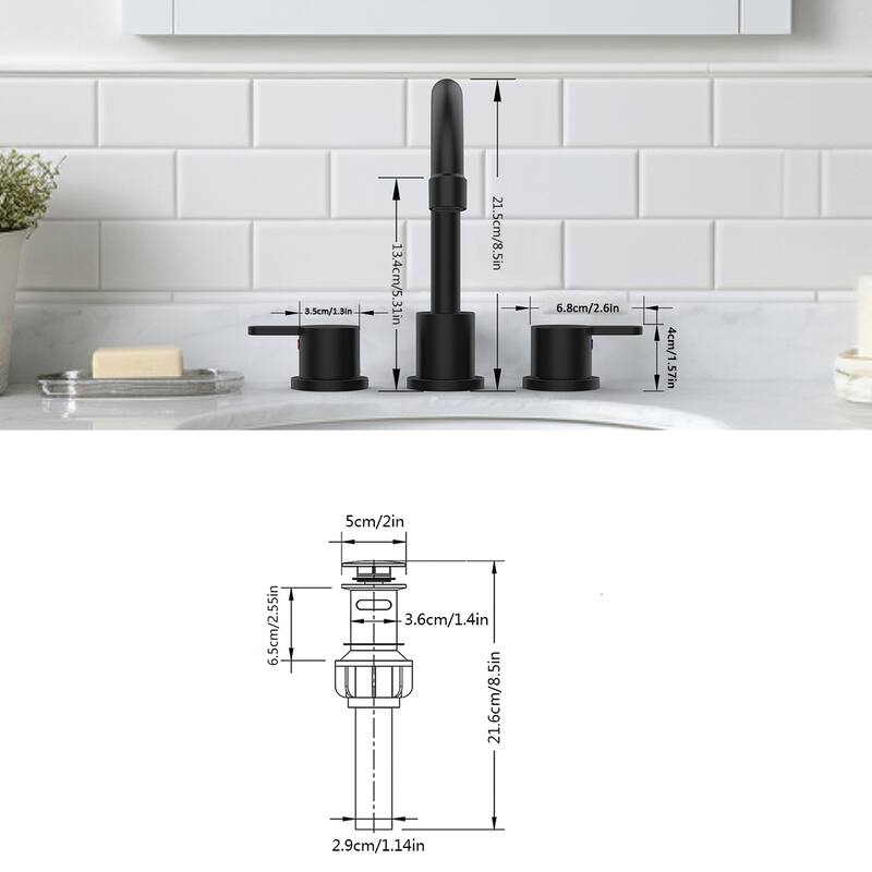 2 Handle 360° Swivel Bathroom Sink Faucet with Pop Up Drain Assembly, Aerator, Anti Fingerprint, Splash Proof, Water Saving