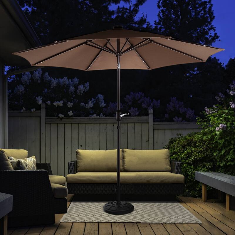 Lighted Patio Shade 9 Ft Outdoor Umbrella with 19lbs Weighted Base, Solar Powered LED by Villacera