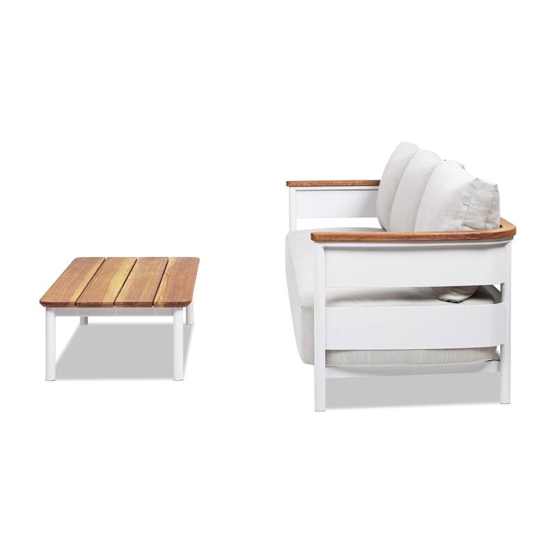 Rhodes Upholstered Teak & Aluminum Outdoor Patio Conversation Set