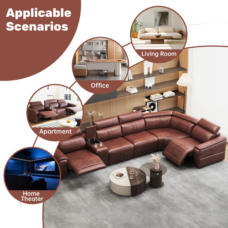 Power Recliner 6-Piece Sectional Sofa with Storage Console