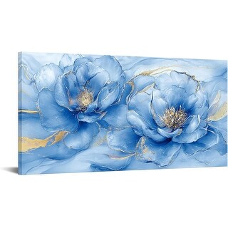 Abstract Flower Wall Art Blue and Gold Floral Painting Canvas Prints ...
