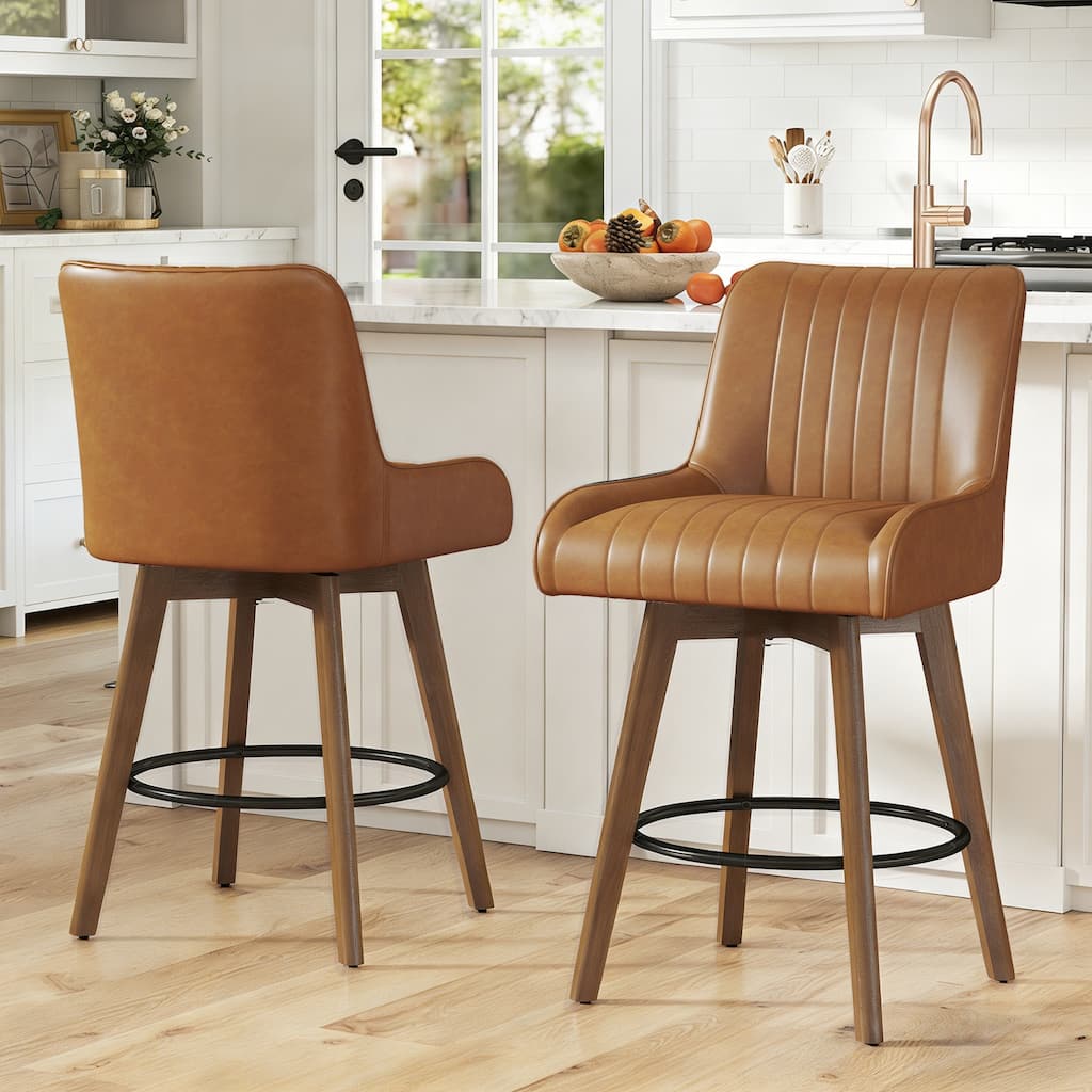 26" Upholstered Counter Height Swivel Bar Stool with Solid Wood Legs - 38.8"H x 20.5"W x 21.7"D