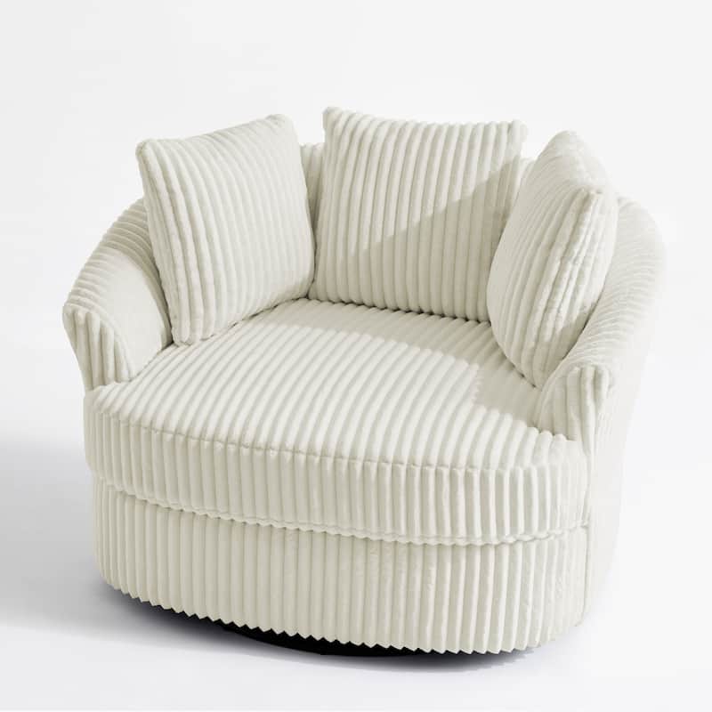 2 Set Oversized 43" W Plush Corduroy Swivel Barrel Chair with Pillows