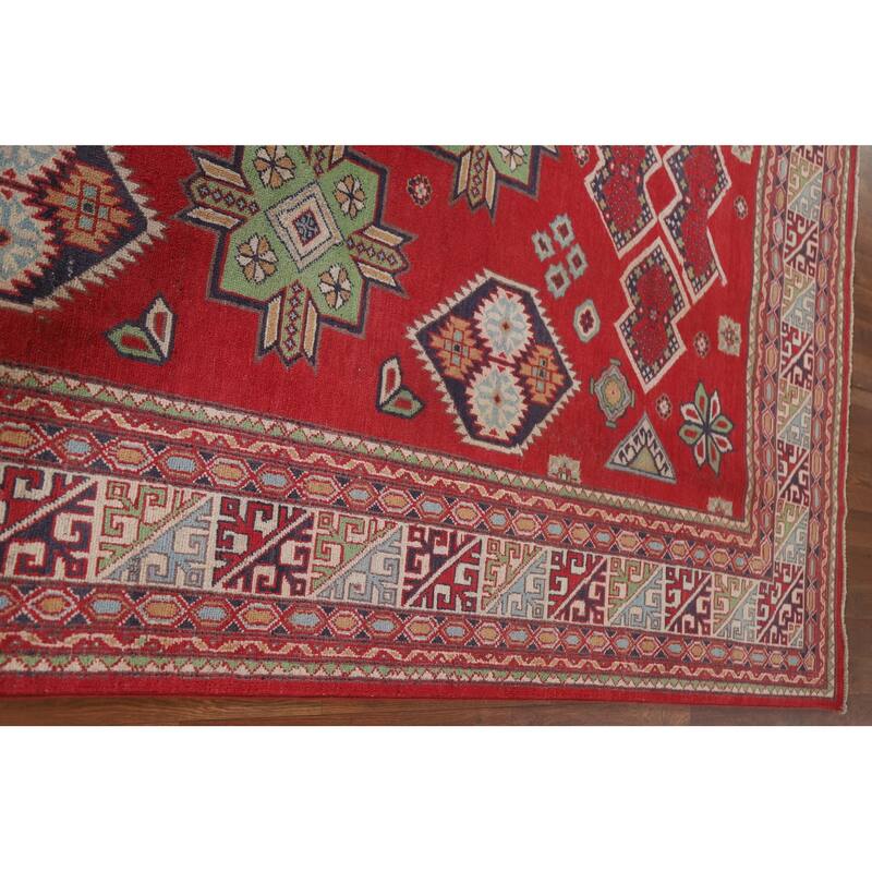 Hand Knotted Oriental 100% Wool Carpet Traditional Geometric Red Kazak Area Rug - 10' 5'' X 6' 6''