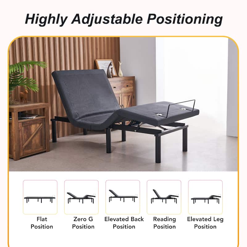 CO-Z Massaging Zero Gravity Adjustable Bed with Wireless Remote and Underbed Lighting