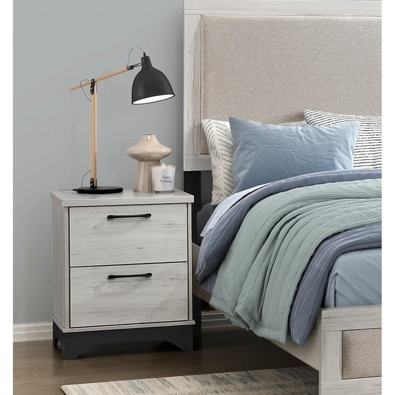 White Oak and Gray Finish Bed Nightstand Chest Set 3pcs Bedroom Furniture