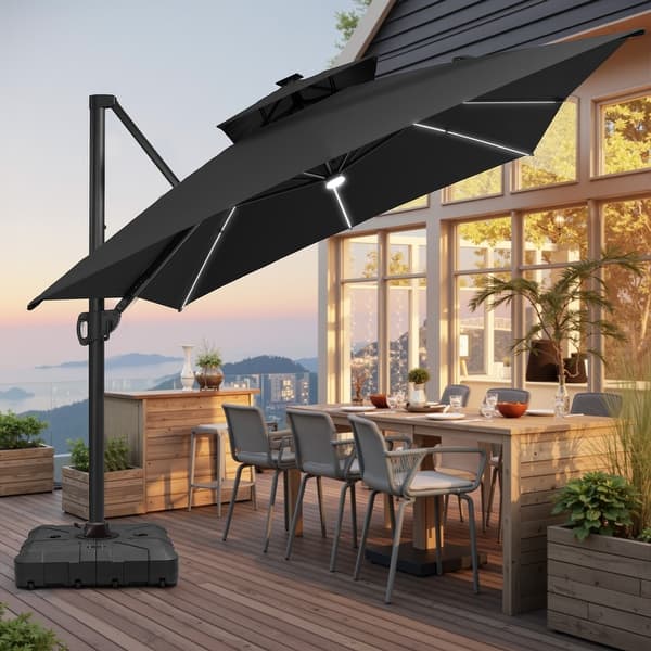 10 X 13 FT Outdoor Patio Cantilever Umbrella with Solar Lights All-Weather  Wheeled Base Double Canopy 360 Rotation Tilt - Bed Bath & Beyond - 43587154