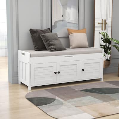 3-drawer Wooden Storage Bench with Cushion