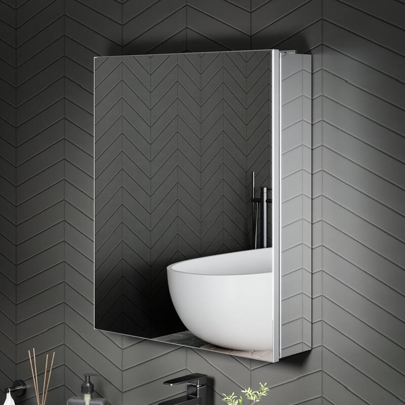 Modland Single Door Bathroom Medicine Cabinet with Mirror Adjustable Shelves,Recessed or Surface Mount