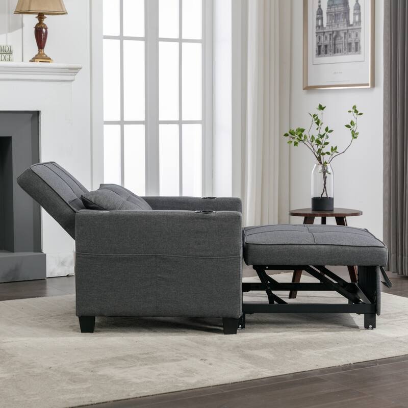 3-in-1 Pull out Convertible Futon Sleeper Armchair Beds with USB Ports