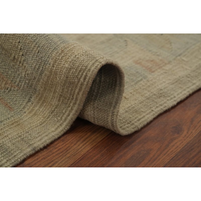 Hand Woven Oriental 100% Wool Carpet Southwestern Geometric Beige & Ivories Kilim Area Rug - 11' 11'' X 9' 1''