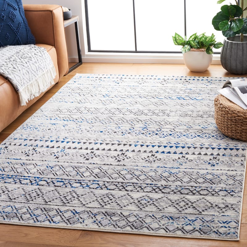 SAFAVIEH Tulum Reveka Boho Rug - 6'7" Square - Ivory Grey/Grey Blue
