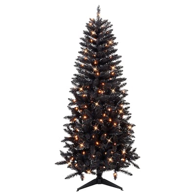Puleo International 6 ft. Pre-Lit Black Carson Pine Artificial Christmas Tree