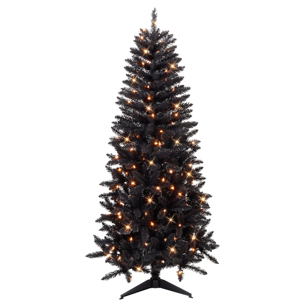 Puleo International 6 ft. Pre-Lit Black Carson Pine Artificial Christmas Tree