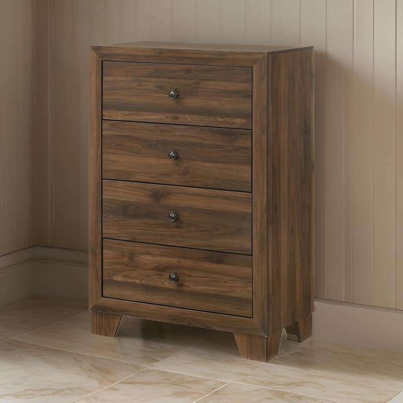 Shan 45 Inch Tall Dresser Chest, 4 Drawers, Cherry Brown Wood Finish