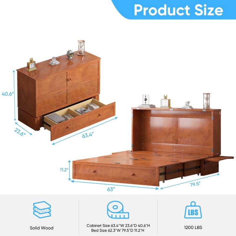 Mixoy Queen Murphy Bed Chest with Charging Station and Storage Drawer,No Mattress