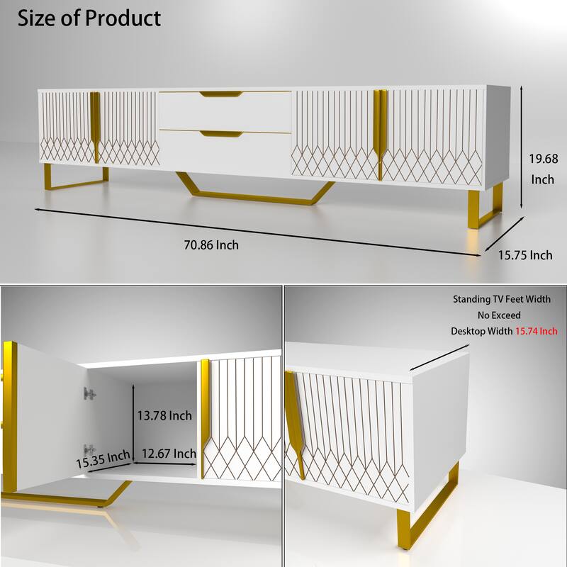TV Stand for TVs Up to 75 Inches, Large Wooden Media Console Table, Entertainment Center with Carved Doors & 2 Drawers