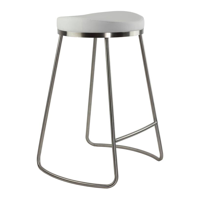 Cortesi Home Bianco Backless Counter Height Stools in Brushed Stainless Steel, Set of 2, White