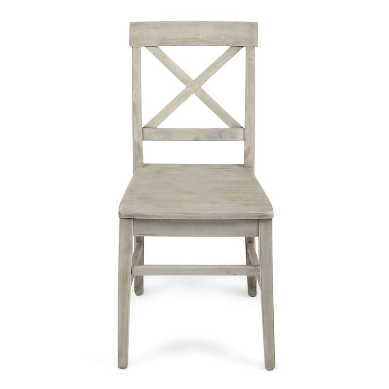 Ricks Dining Chair Set of 2, X Shape Back, Light Gray Acacia Wood Frame