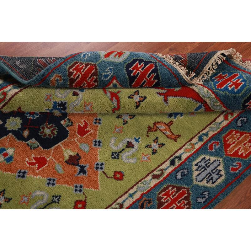 Animals Green Kazak Oriental Area Rug Handmade Wool Carpet - 4'10" x 7'7"