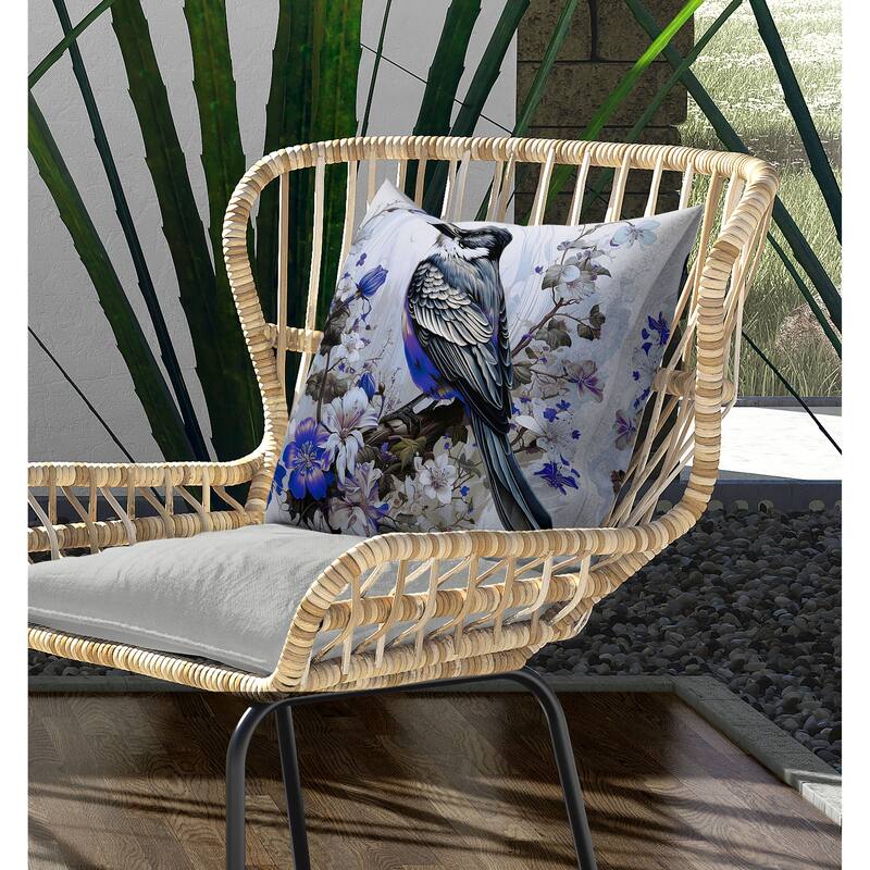 Feathered Floralscapes Indoor/Outdoor Reversible Throw Pillow Blue and Green