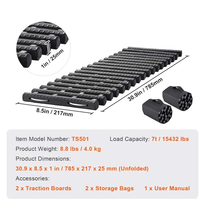 Traction Boards with PP Material, Recovery Boards for Off-road Vehicles/Cars/Pickups/SUVs/RVs, Pair Tire Traction Mats on Snow