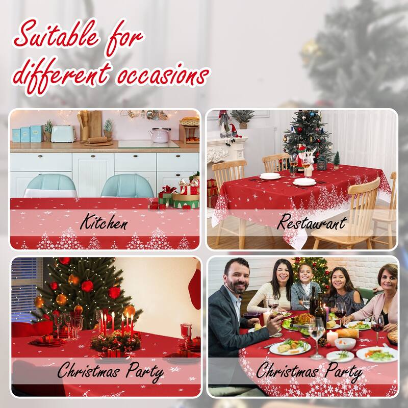 Washable Rectangle Waterproof Christmas Table Cloth, Red
