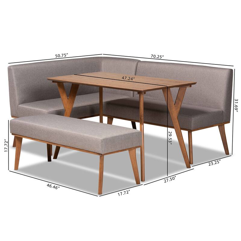 Odessa Grey Fabric and Walnut Finished Wood 4-PC Dining Nook Set