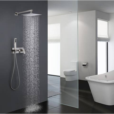 1-Spray Patterns with 2 GPM 10 in. Wall Mounted Dual Shower Heads with Rough-in Valve Body in Brushed Nickel