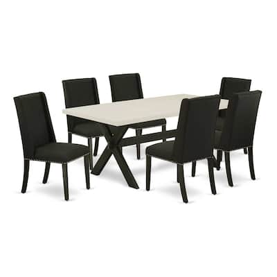 7-Piece Kitchen Dining Set - Rectangular Table & 6 Parson Chairs - Solid Wood Construction - 72