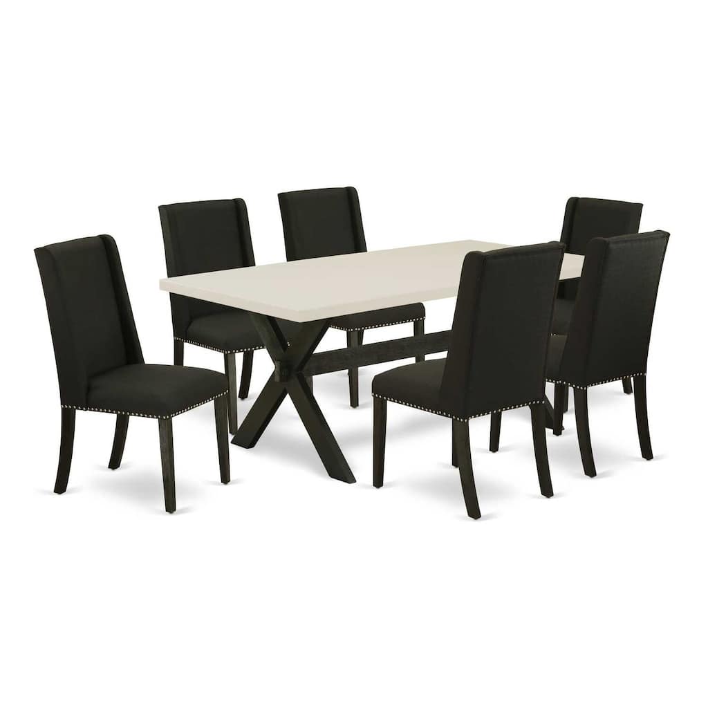 7-Piece Kitchen Dining Set - Rectangular Table & 6 Parson Chairs - Solid Wood Construction - 72