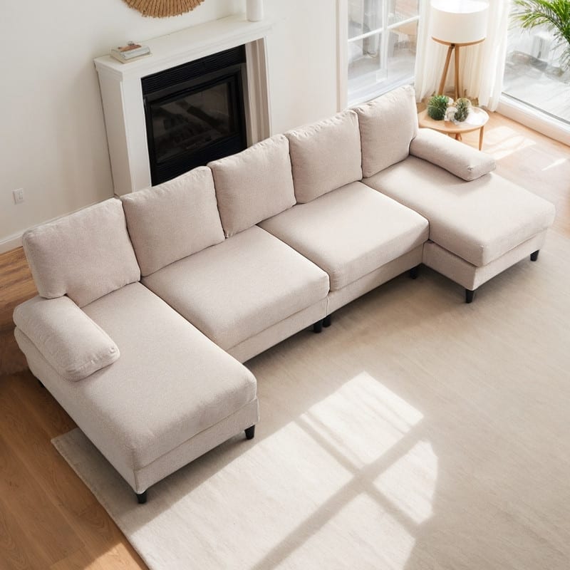 Mixoy 114inch U-Shaped Sectional Sofa,Living Room Modern Couch with Chaise,5-Seat Modular Sofa - Beige - Symmetrical