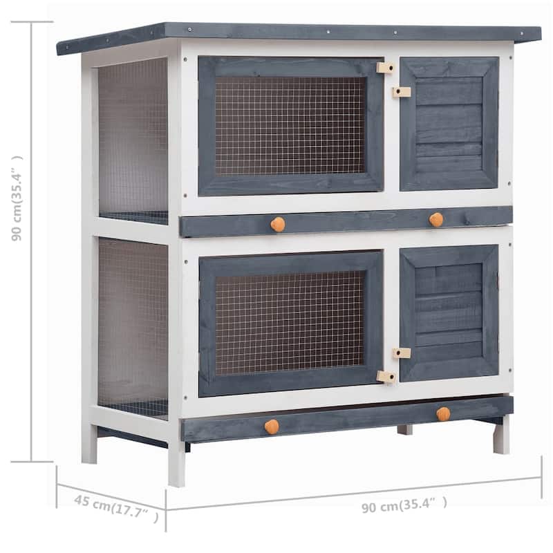 vidaXL Outdoor Rabbit Hutch 4 Doors Gray Wood - 35.4" x 17.7" x 35.4"