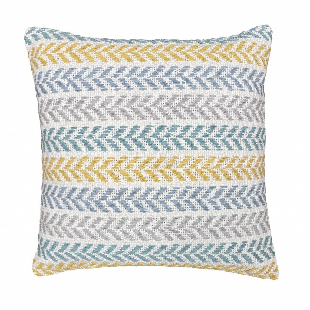 HomeRoots 18" X 18" Yellow And Teal 100% Cotton Striped Zippered Pillow