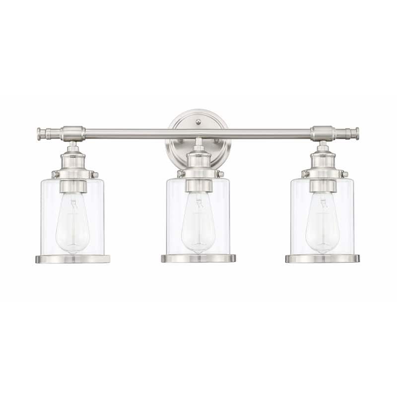 3-Light Brushed Nickle Linear Vanity Light with Towel Bar