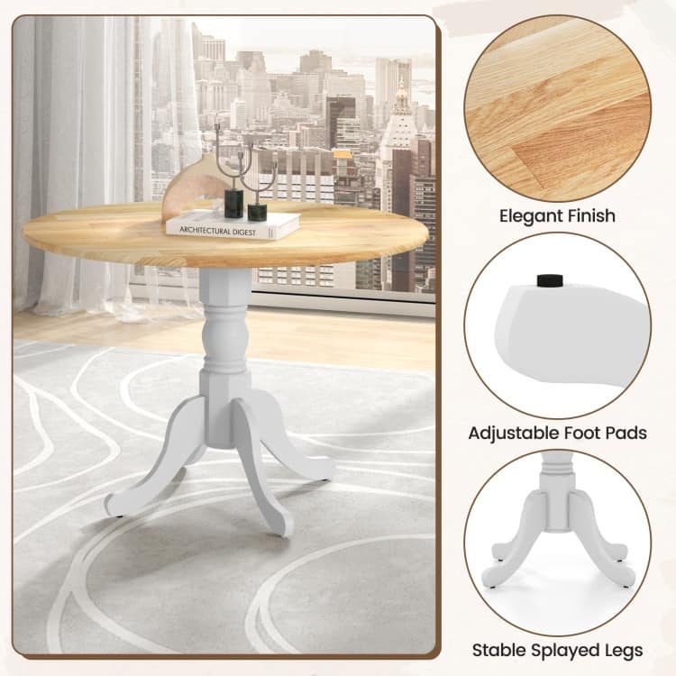 Wooden Dining Table with Round Tabletop and Curved Trestle Legs - 39.37" x 39.37" x 28.74"